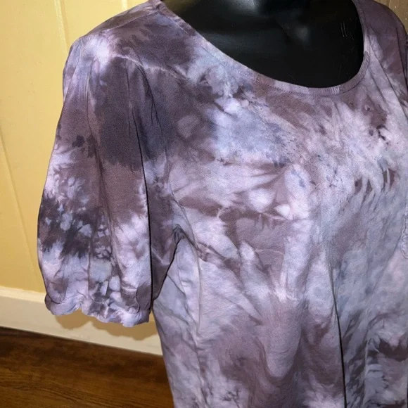 Amour Vert Purple Acid Wash Puffed Short Sleeve Organic Cotton Shirt Size M - Picture 6 of 8